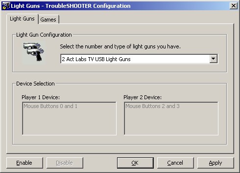 Troubleshooter Configuration Window
